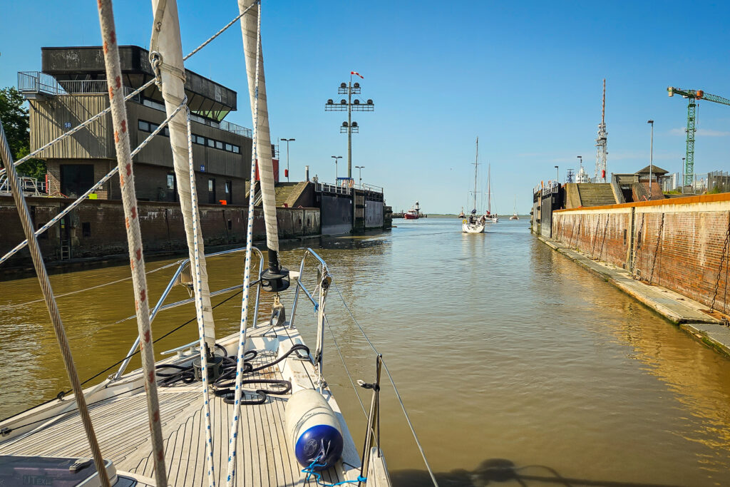 Yachts leaving Kiel Canal lock