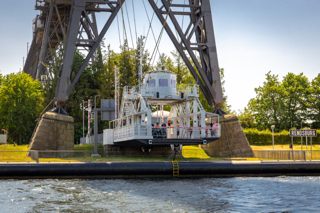 Rendsburg transporter bridge gondola in Kiel Canal