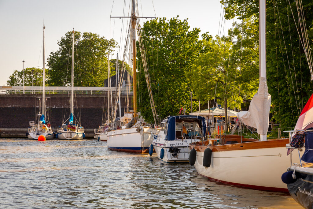 Yachts docked in Brunsbüttel recreational craft berth in Kiel Canal