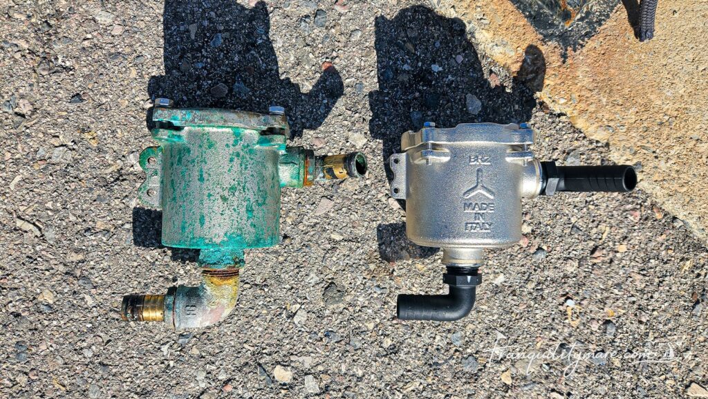 Replacing 20 year old Maestrini engine sea strainer old vs new
